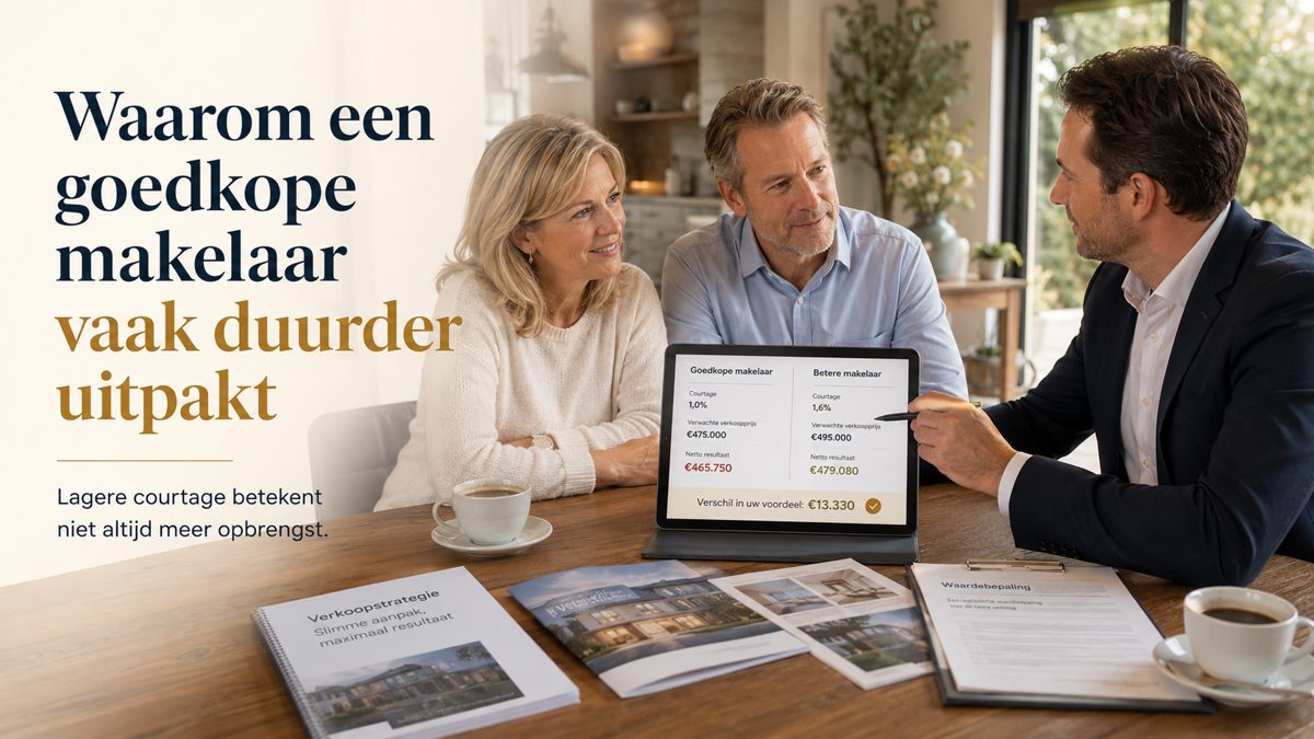 Makelaar toont aan huiseigenaren het verschil in verkoopresultaat tussen goedkope en sterke verkoopstrategie